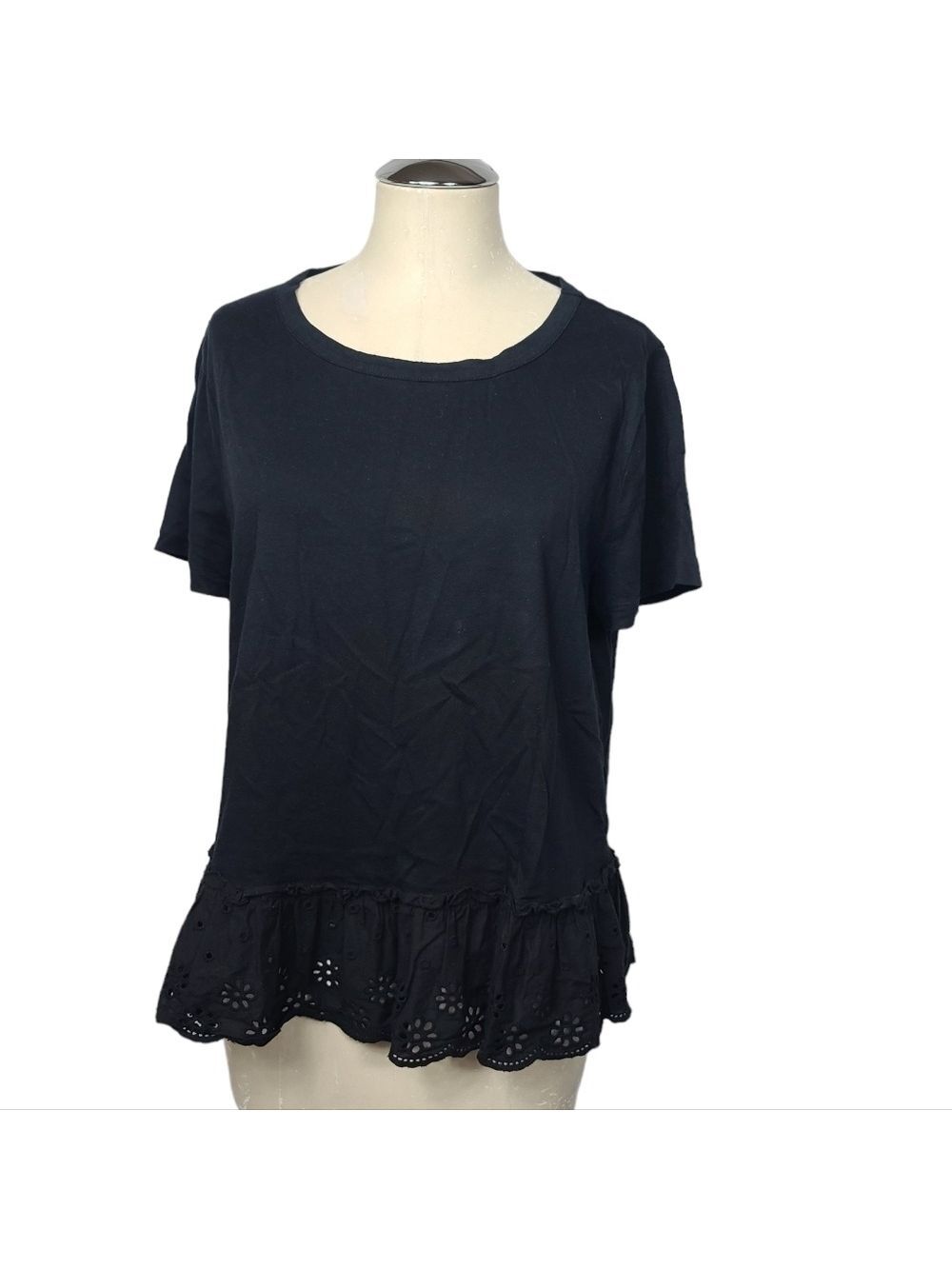 J. Crew Factory Peplum Eyelet Hem Short Sleeve Shirt L
